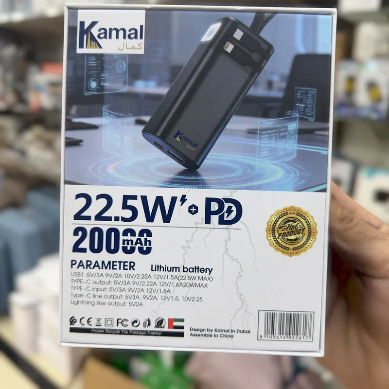 Kamal 20000mAh 22.5W Fast Charging Power Bank KPB20 – High-Speed Backup |