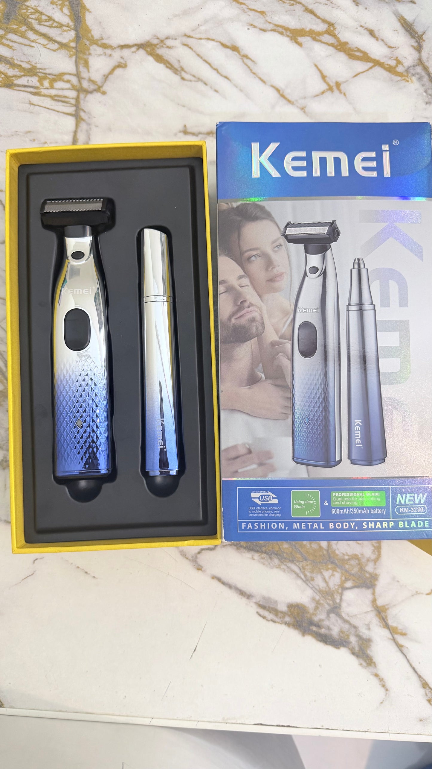 KEMEI KM-3236 2-in-1 Grooming Kit – Metal Body Beard Trimmer & Precision Eyebrow Trimmer for Men