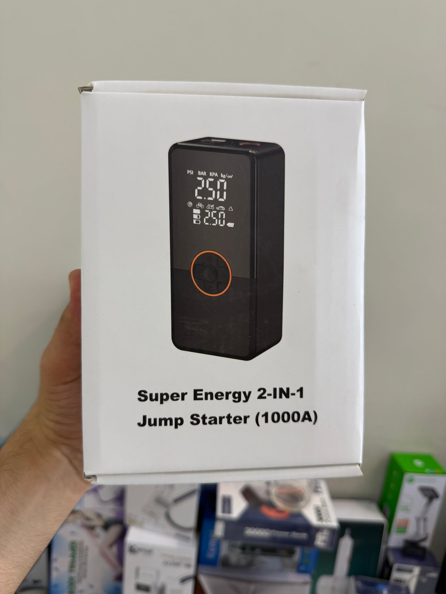 3-in-1 1000A Tyre inflator 36 psi+ Car Jump Starter + power bank  – 12V Battery Booster & 60W Power Bank | AwamiImport.com