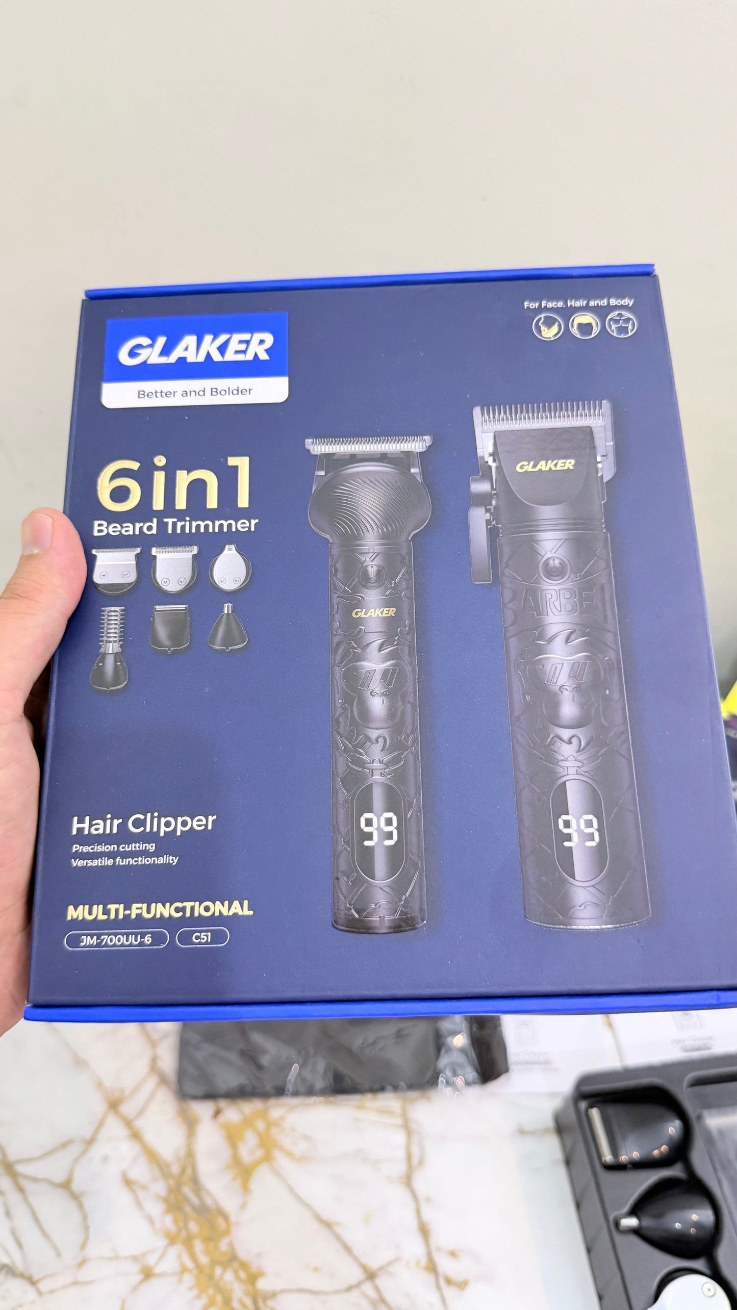 GLAKER  6-in-1 Grooming Kit for Men – Professional Beard Trimmer, Body Groomer & Cordless Hair Cutting Machine