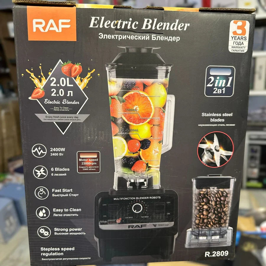 RAF Heavy Duty Juicer Blender & Grinder R-2809 – 2400W Power & 2.0L Capacity |