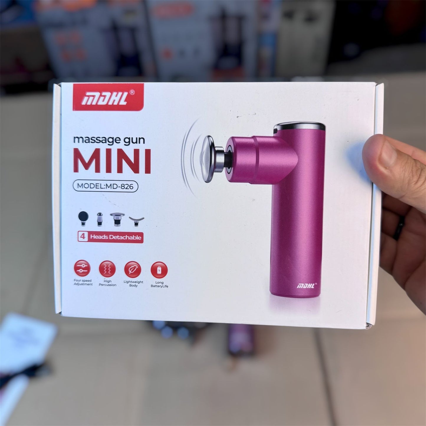 MDHL Mini Massage Gun MD-826 (Cordless, 4 Heads, 4 Speeds)
